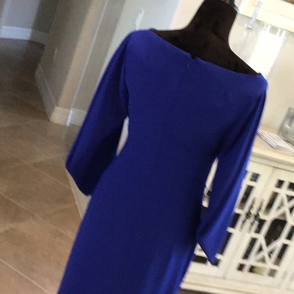Talbot Runhof pret blue back zip gown, ruched, slit back, size 8 - Picture 7 of 14